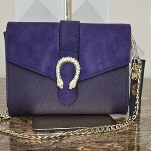 Purple Crossbody Wallet Bag Gold Chain Horseshoe Clasp Vegan Leather NWT